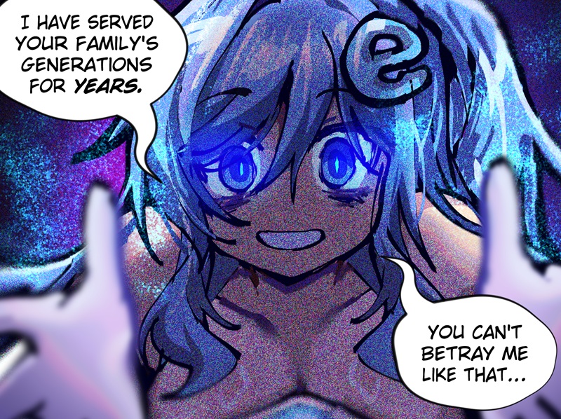 merryweather, osiimi, internet explorer (merryweather), internet explorer, internet explorer (webcomic), commentary, english commentary, 1girl, bare shoulders, blue background, blue eyes, blue hair, breasts, cleavage, double-parted bangs, english text, gloves, hair between eyes, hair ornament, large breasts, logo, logo hair ornament, long hair, looking at viewer, menacing, one side up, personification, reaching, reaching towards viewer, smile, solo, speech bubble, straight-on, talking, upper body, white gloves