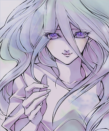 tblmti, kisara (yu-gi-oh!), yu-gi-oh!, yu-gi-oh! duel monsters, silver hair, bad id, bad pixiv id, lowres, 1girl, blue eyes, female focus, long hair, smile, solo