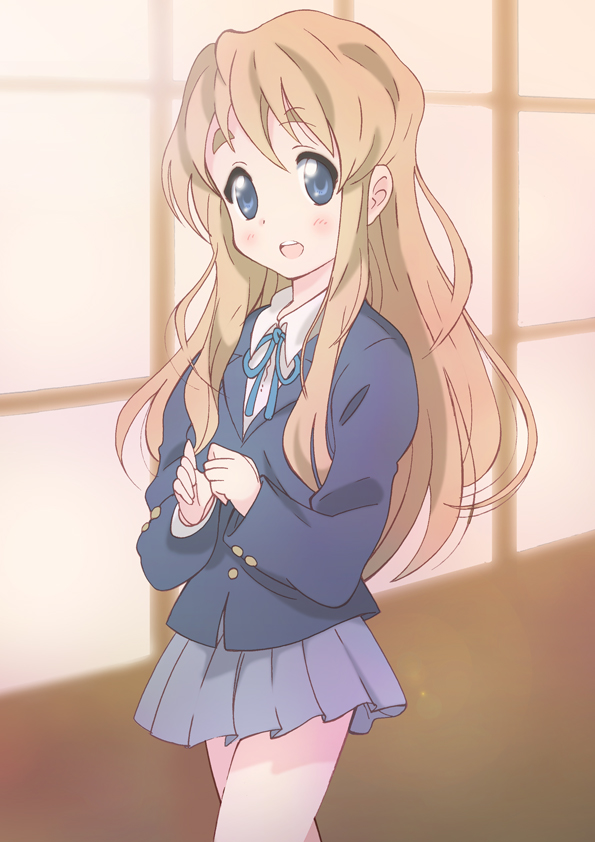 yamasaki wataru, kotobuki tsumugi, k-on!, 00s, 1girl, blonde hair, blue eyes, female focus, indoors, long hair, school uniform, solo