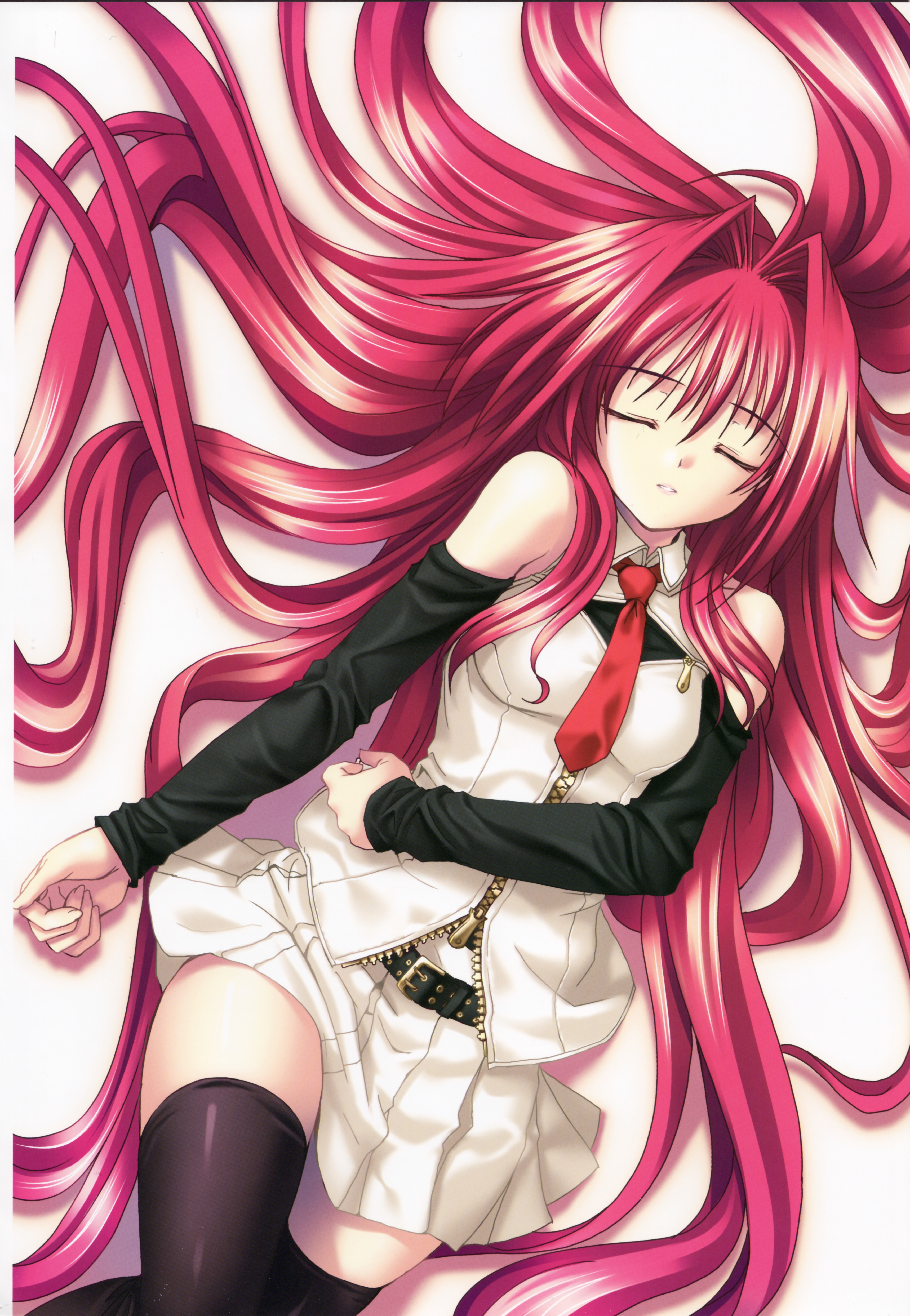 kannatsuki noboru, corticarte apa lagranges, shinkyoku soukai polyphonica, absurdres, highres, 00s, long hair, lying, red hair, thighhighs, very long hair