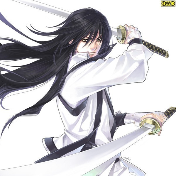 tagme, 1boy, black hair, long hair, male focus, simple background, solo, sword, weapon, white background