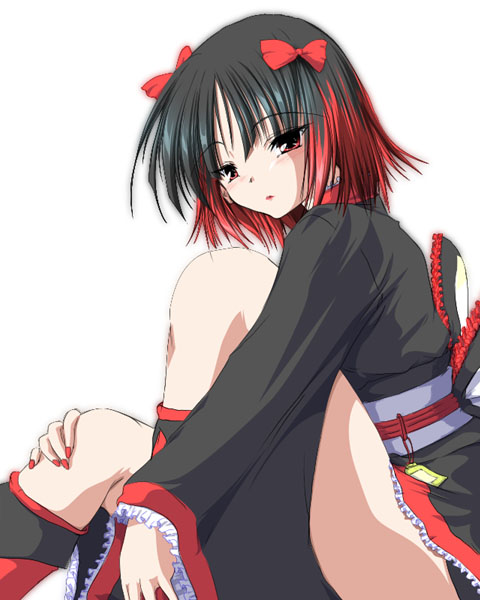 ninon beart, kof: maximum impact, snk, the king of fighters, 1girl, hair ribbon, lipstick, makeup, multicolored hair, red eyes, ribbon