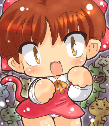 nekomusume, gegege no kitarou, toei company, lowres, blush, cat, chibi, fang, panties, pointy ears, ribbon, underwear