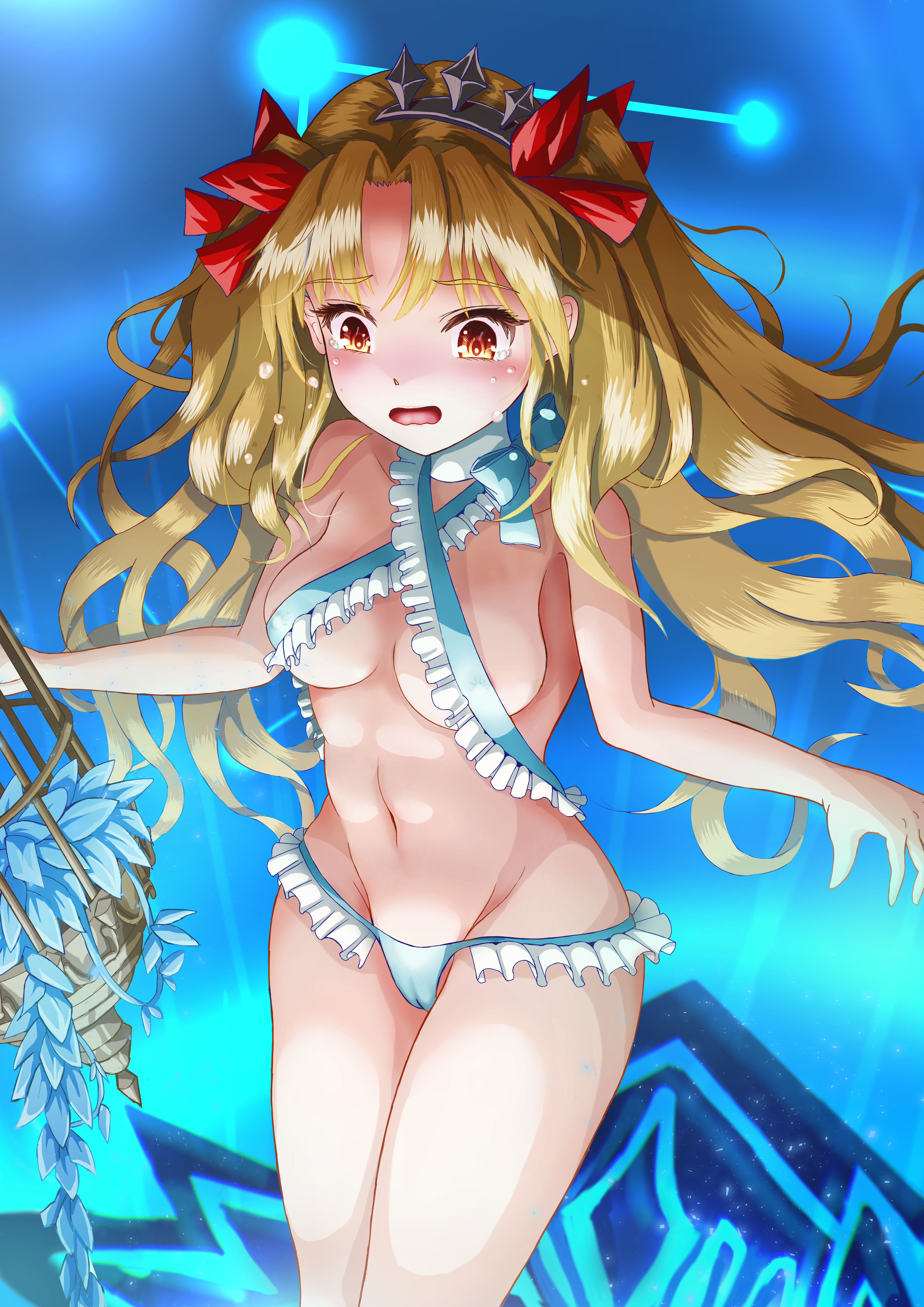 tdysho, ereshkigal (fate), ereshkigal (swimsuit beast) (fate), fate/grand order, fate (series), absurdres, highres, 1girl, gacha (game mechanic), summoning, summoning (chaldea) (fate), swimsuit