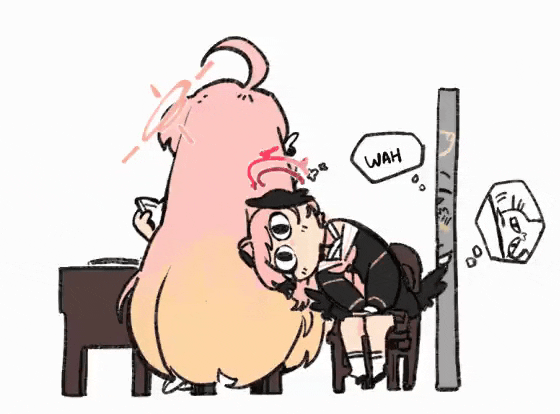 kinzaibatsu91, azusa (blue archive), hanako (blue archive), hifumi (blue archive), koharu (blue archive), blue archive, animated, animated gif, tagme, 2girls, black shirt, head wings, multiple girls, pink hair, reading, shirt, sitting, wings