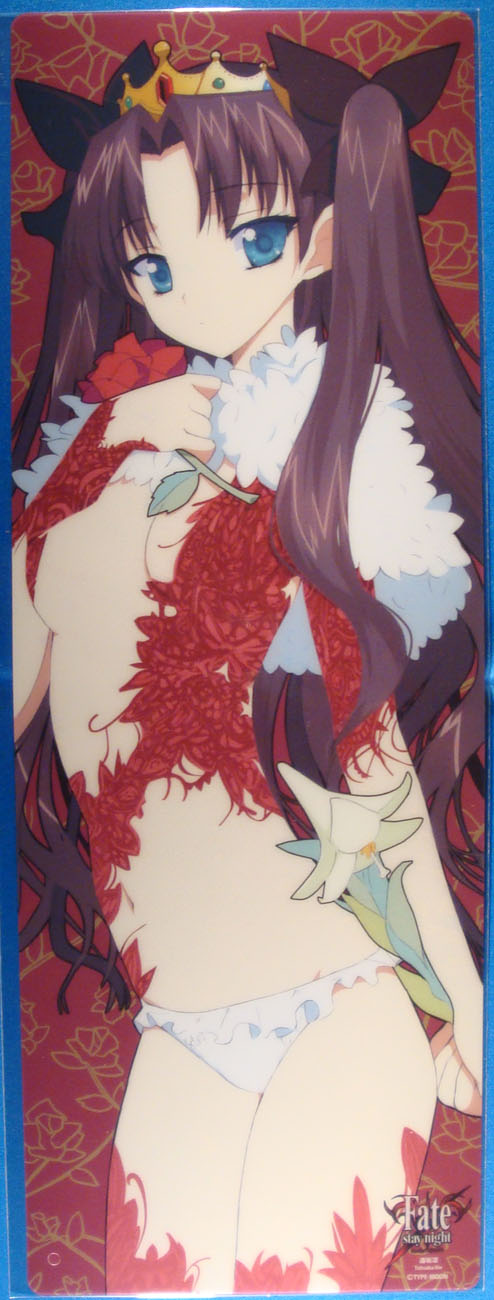 kusaka souji, tohsaka rin, fate/stay night, fate (series), highres, 00s, 1girl, artistic error, blue eyes, brown hair, crown, female focus, flower, panties, solo, twintails, two side up, underwear