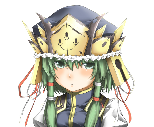 sutagu, shiki eiki, touhou, 1girl, female focus, green eyes, green hair, hat, short hair, simple background, solo, white background