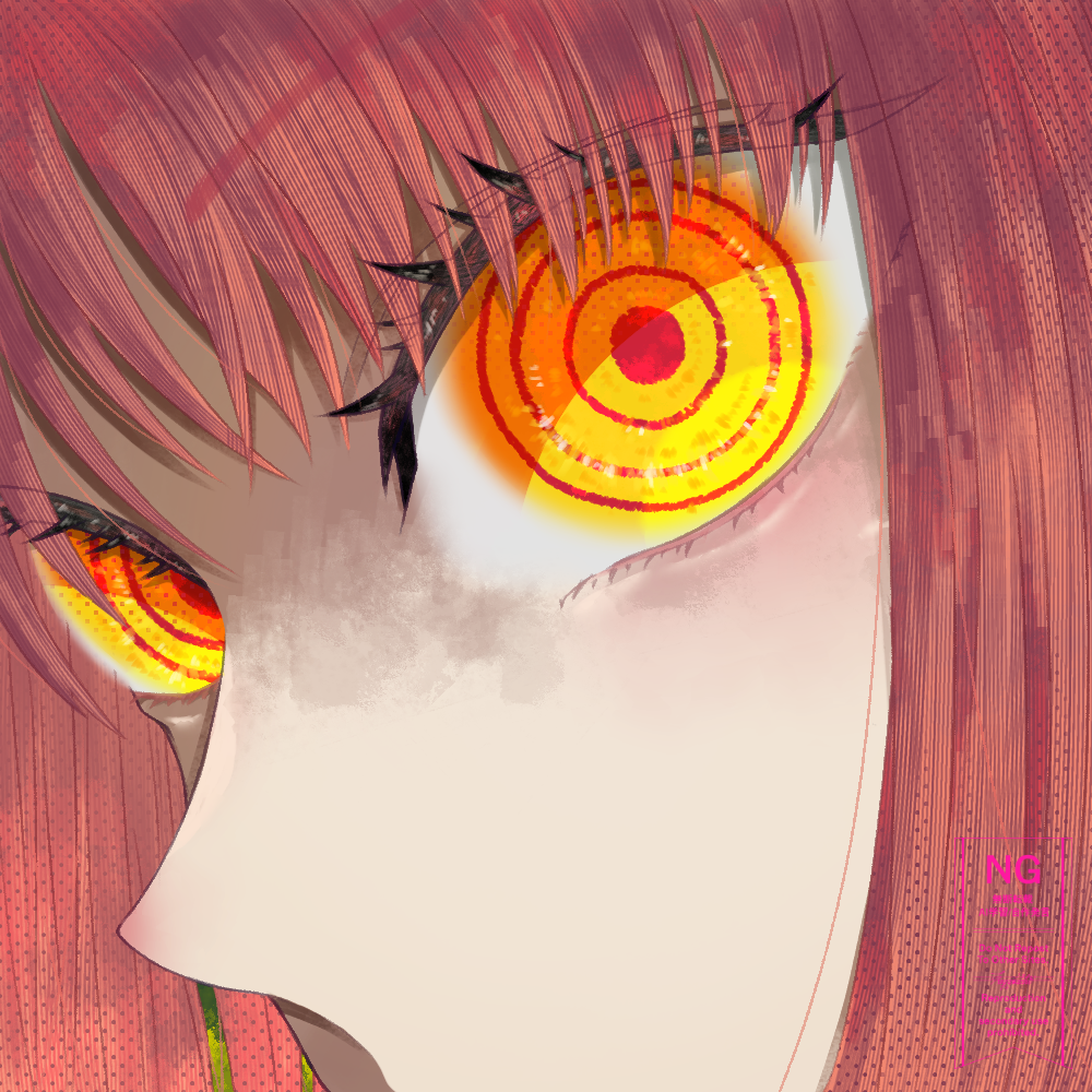 makima (chainsaw man), chainsaw man, commentary request, 1girl, close-up, looking at viewer, oroshi (no dear), red hair, ringed eyes, solo, yellow eyes