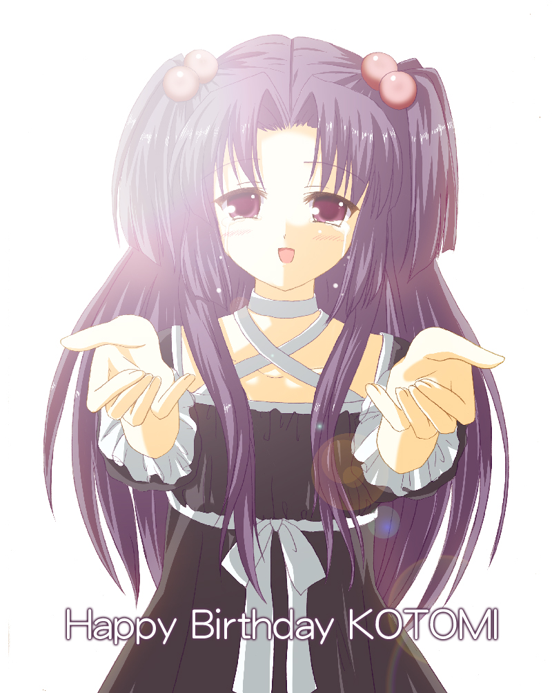 haruno (macoro), ichinose kotomi, clannad, 00s, blue hair, dress, foreshortening, hair bobbles, hair ornament, long hair, purple eyes, solo, tears, twintails, two side up