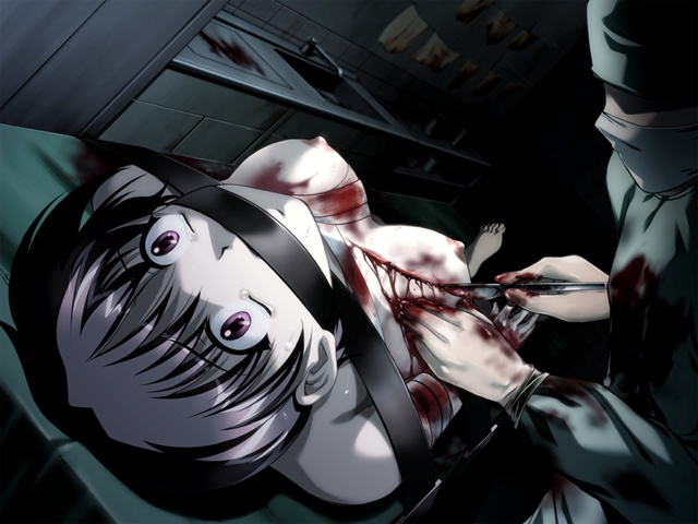 blade, barefoot, blood, breasts, dark, feet, guro, medical, nipples, nude, pain, scared, tears, toes