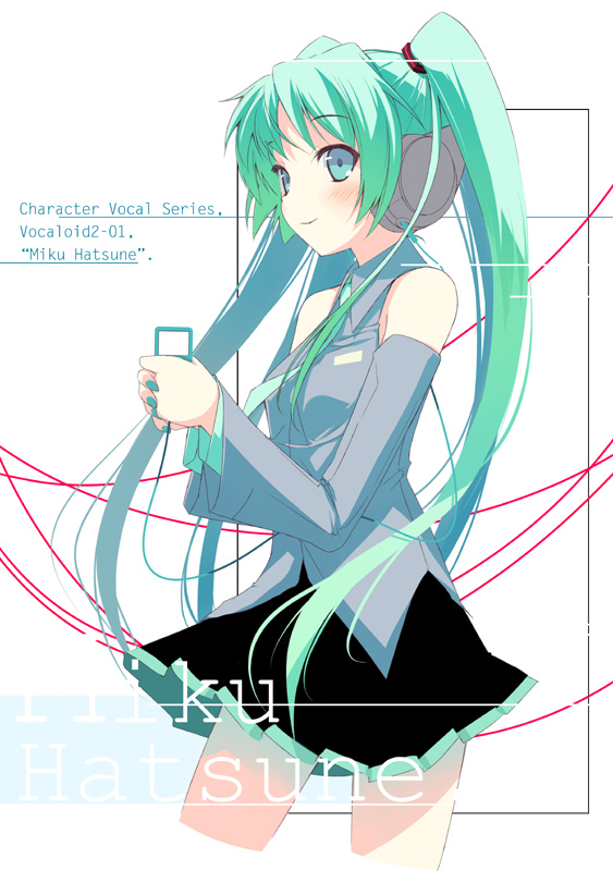 mizoguchi keiji, hatsune miku, vocaloid, duplicate, 1girl, aqua nails, digital media player, female focus, ipod, nail polish, solo, twintails