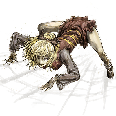 cervus, kurodani yamame, touhou, lowres, 1girl, all fours, blonde hair, female focus, hair ribbon, ribbon, silk, solo, spider web, yellow eyes