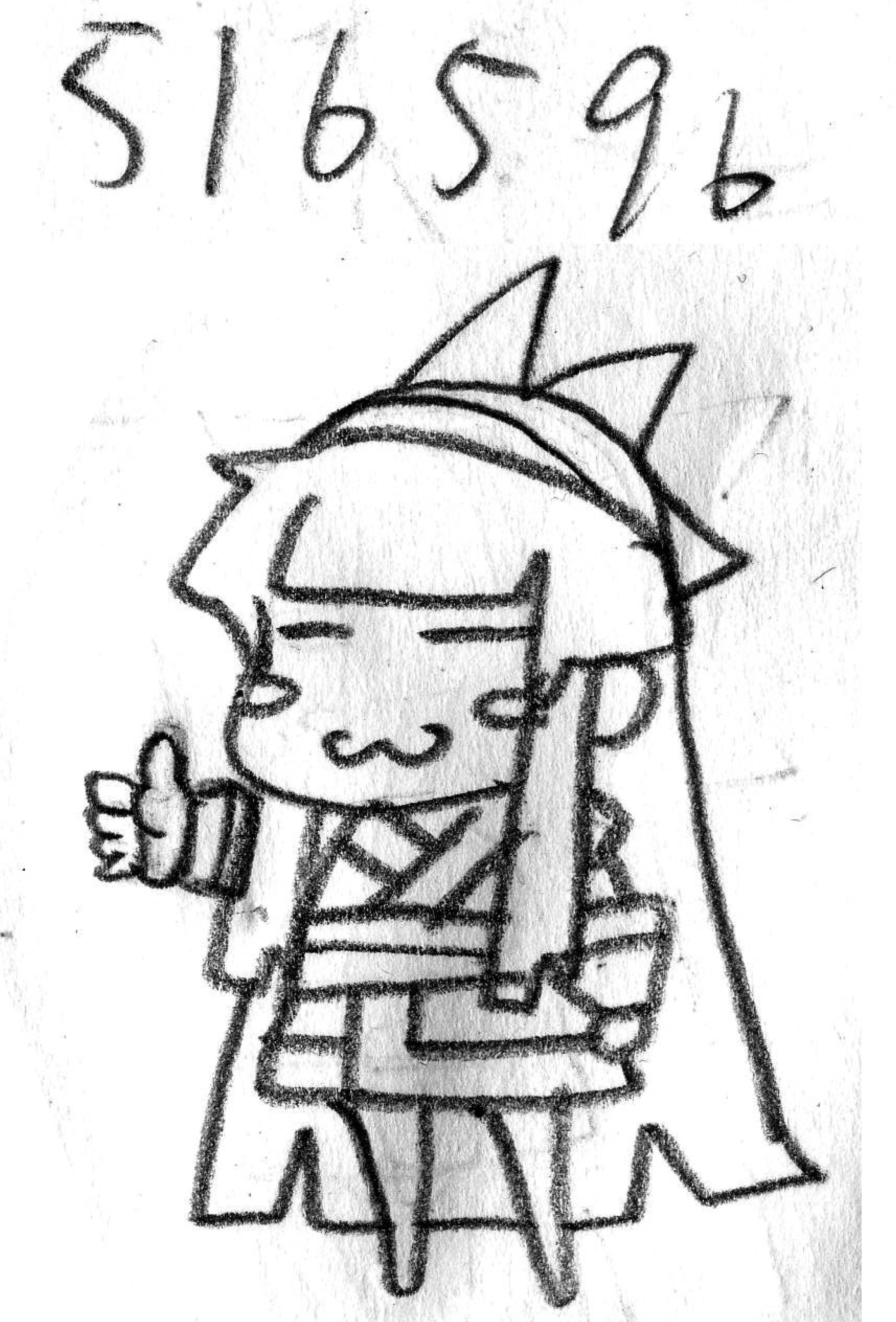 nakoruru, samurai spirits, snk, the king of fighters, absurdres, highres, traditional media, 1girl, ainu clothes, chibi, closed mouth, hair ribbon, legs, long hair, monochrome, outstretched arm, pantyhose, ribbon, sketch, smile, solo, thighs, thumbs up, very long hair