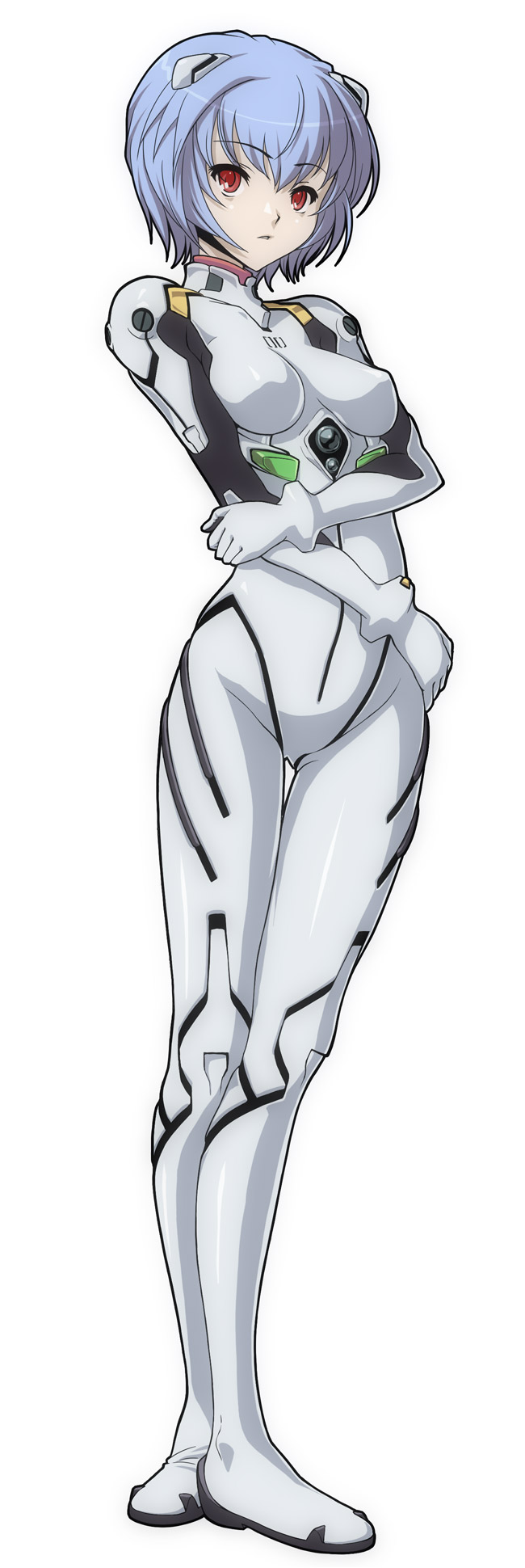 fugetsu taku, ayanami rei, neon genesis evangelion, bad id, bad pixiv id, highres, long image, tall image, 1girl, blue hair, female focus, mecha pilot suit, plugsuit (evangelion), red eyes, short hair, solo