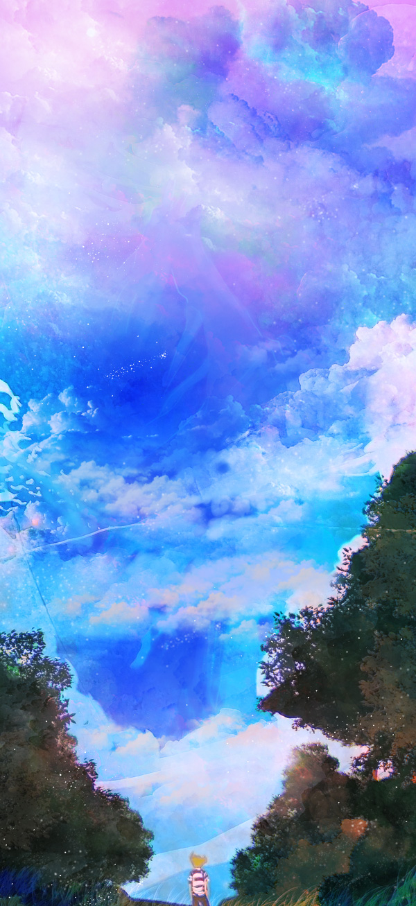 destroyb, barry (pokemon), nintendo, pokemon, pokemon dppt, bad id, bad pixiv id, highres, 00s, 1boy, cloud, male focus, scenery, sky, solo, tree