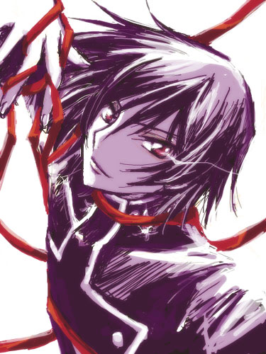 koromo (kinu), lelouch vi britannia, code geass, lowres, 00s, 1boy, black hair, male focus, pale skin, red eyes, ribbon, solo