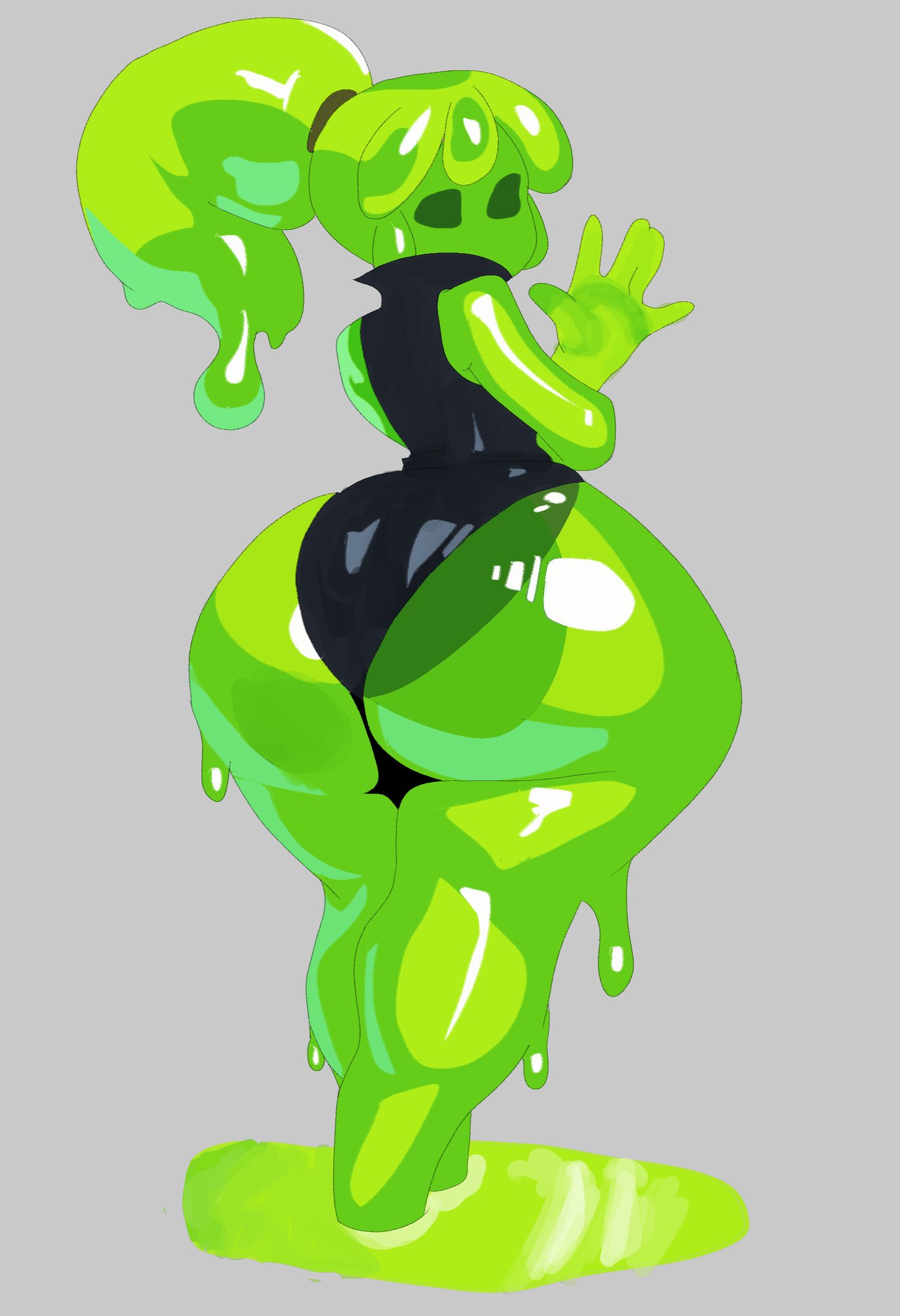 dumbwitchyy, highres, black leotard, leotard, monster girl, slime (creature), slime (substance), slime girl, thick thighs, thighs