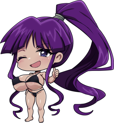 nashirasauce, misono kirika, eiken, breasts, chibi, gigantic breasts, long hair, ponytail, purple hair, very long hair