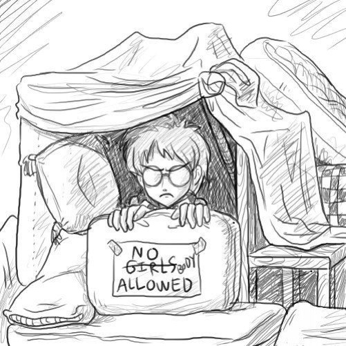 pimmy, seto kenji, katawa shoujo, blanket, chair, glasses, monochrome, pillow, sign, sketch