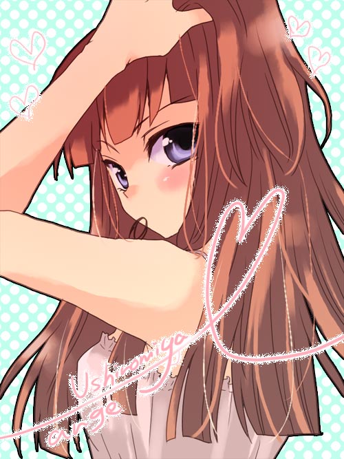 ico (pekoguest), ushiromiya ange, umineko no naku koro ni, bad id, bad pixiv id, 00s, blue eyes, blush, long hair, looking back, mouth hold, red hair, serious, solo