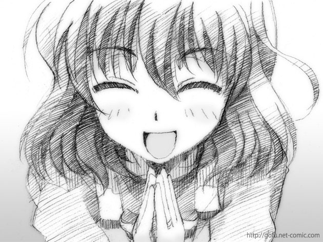 gofu, hinagiku's stepmother, hayate no gotoku!, traditional media, 00s, :d, closed eyes, greyscale, monochrome, open mouth, portrait, sketch, smile, solo