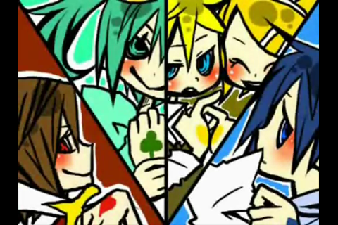 hatsune miku, kagamine len, kagamine rin, kaito (vocaloid), meiko (vocaloid), vocaloid, lowres, alice human sacrifice