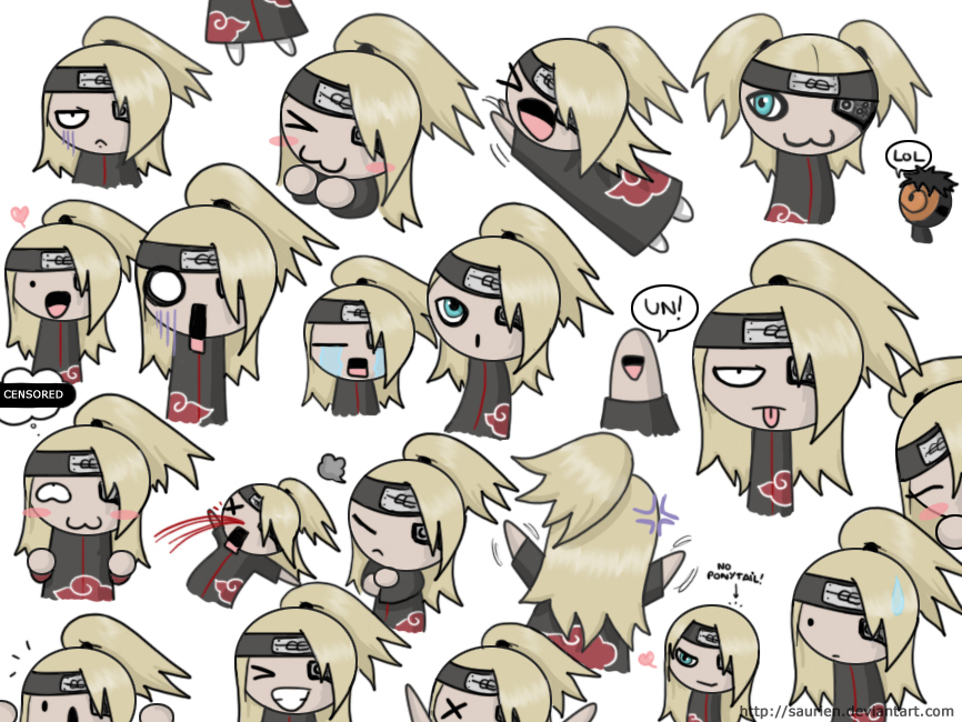 saurien, deidara (naruto), naruto (series), naruto shippuuden, akatsuki (naruto), chibi, the many faces of