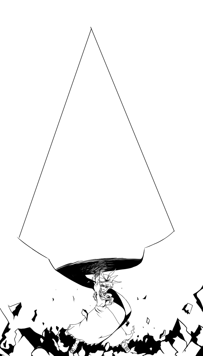 abiko zyozi, nagae iku, tengen toppa gurren lagann, touhou, bad id, bad pixiv id, highres, 1girl, drill, female focus, giga drill break, greyscale, monochrome, parody, solo