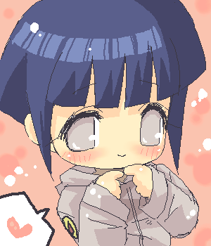 hyuuga hinata, naruto (classic), naruto (series), artist request, lowres, black hair, blush, chibi, heart, jacket, short hair, shy, white eyes