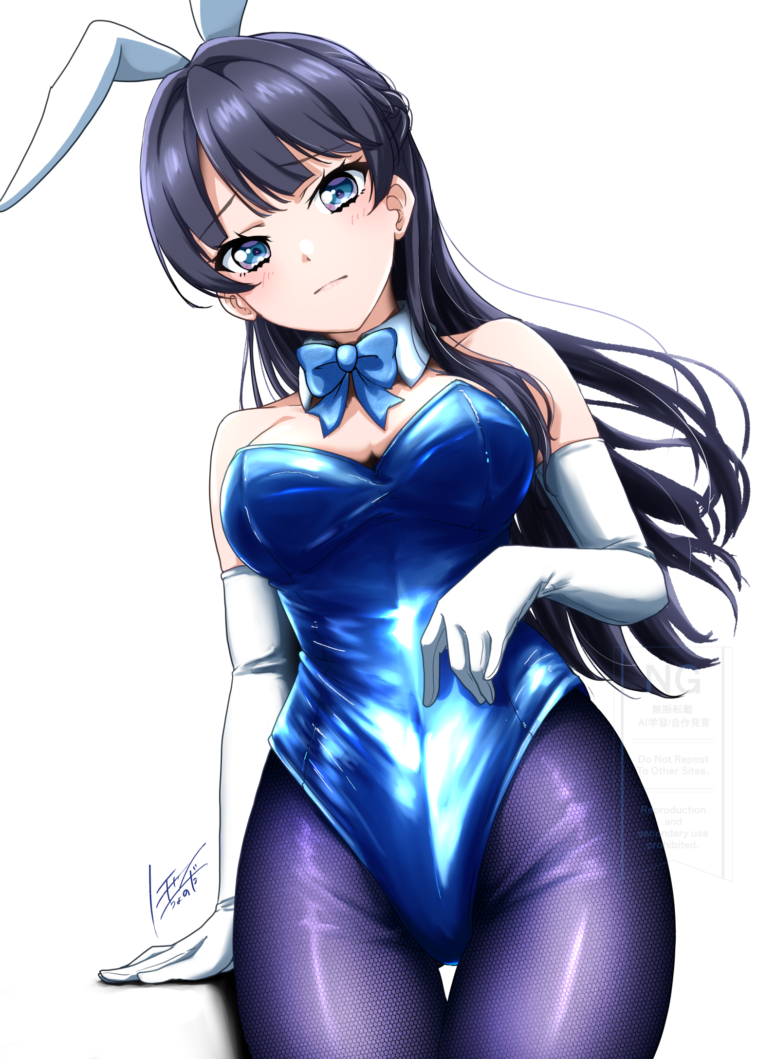 murano sayaka, link! like! love live!, love live!, 1girl, black hair, blue leotard, leotard, playboy bunny