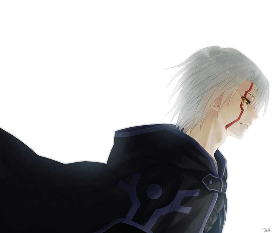 tea (retroz), kiryu kyosuke, yu-gi-oh!, yu-gi-oh! 5d's, silver hair, bad id, bad pixiv id, 00s, 1boy, black sclera, colored sclera, male focus, short hair, solo, yellow eyes