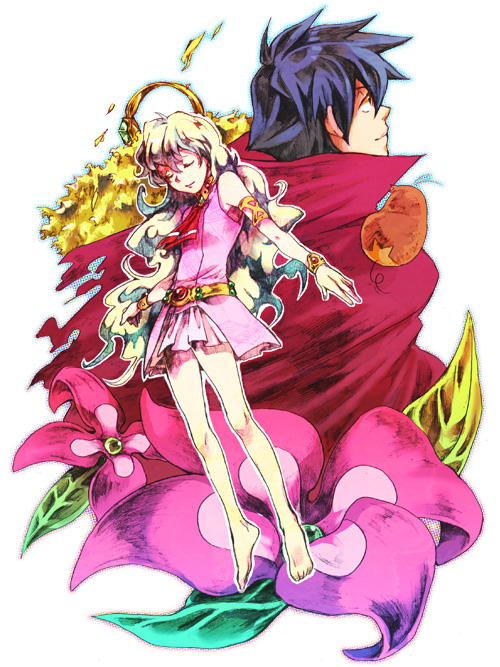 kamiko, nia teppelin, simon (ttgl), tengen toppa gurren lagann, bad id, 00s, 1boy, 1girl, armlet, barefoot, boots, bracelet, cape, closed eyes, couple, curly hair, dress, feet, flower, hetero, jewelry, ring, simple background, white background