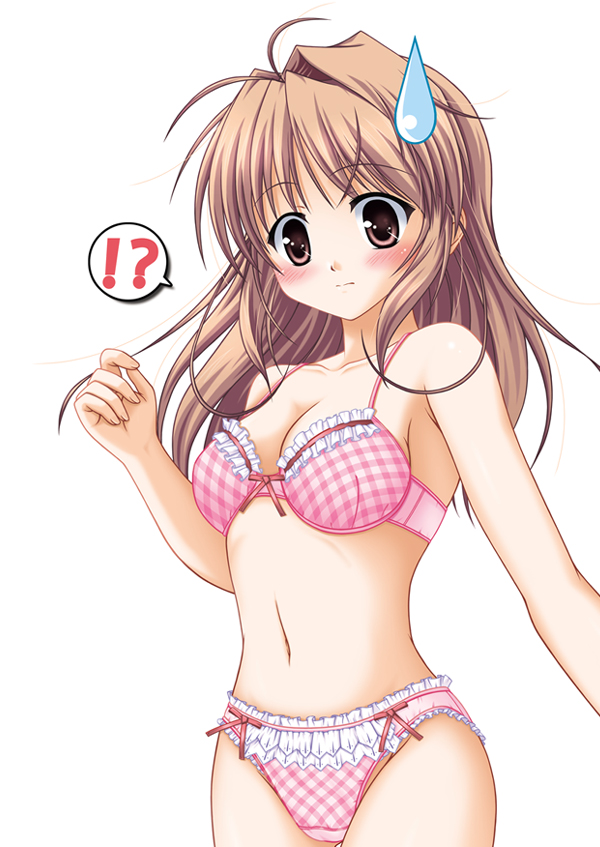 fana, yuuki haruna, fortune arterial, !?, bra, lingerie, panties, solo, sweatdrop, underwear, underwear only