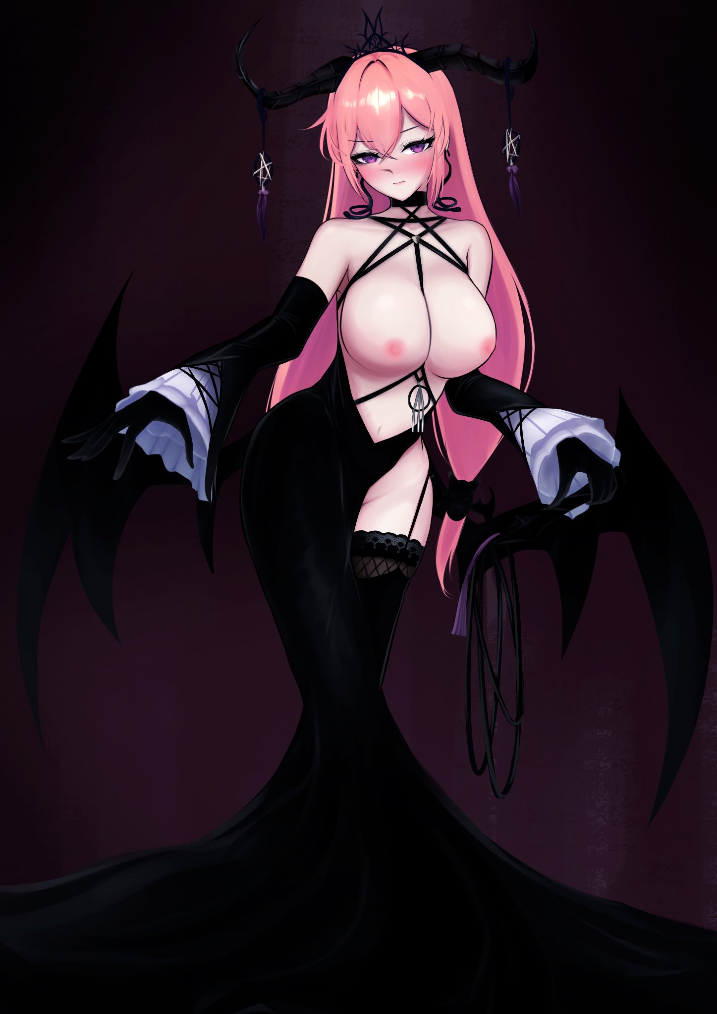 runie ruse, phase connect, artist request, highres, 1girl, breasts, breasts out, nipples, pink eyes, pink hair, virtual youtuber