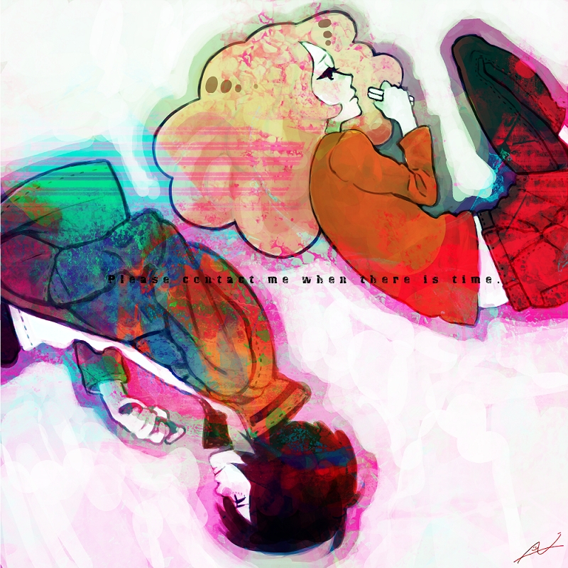 p (ilu), morimi saki, takizawa akira, higashi no eden, bad id, bad pixiv id, 00s, 1boy, 1girl, black hair, long hair, orange hair