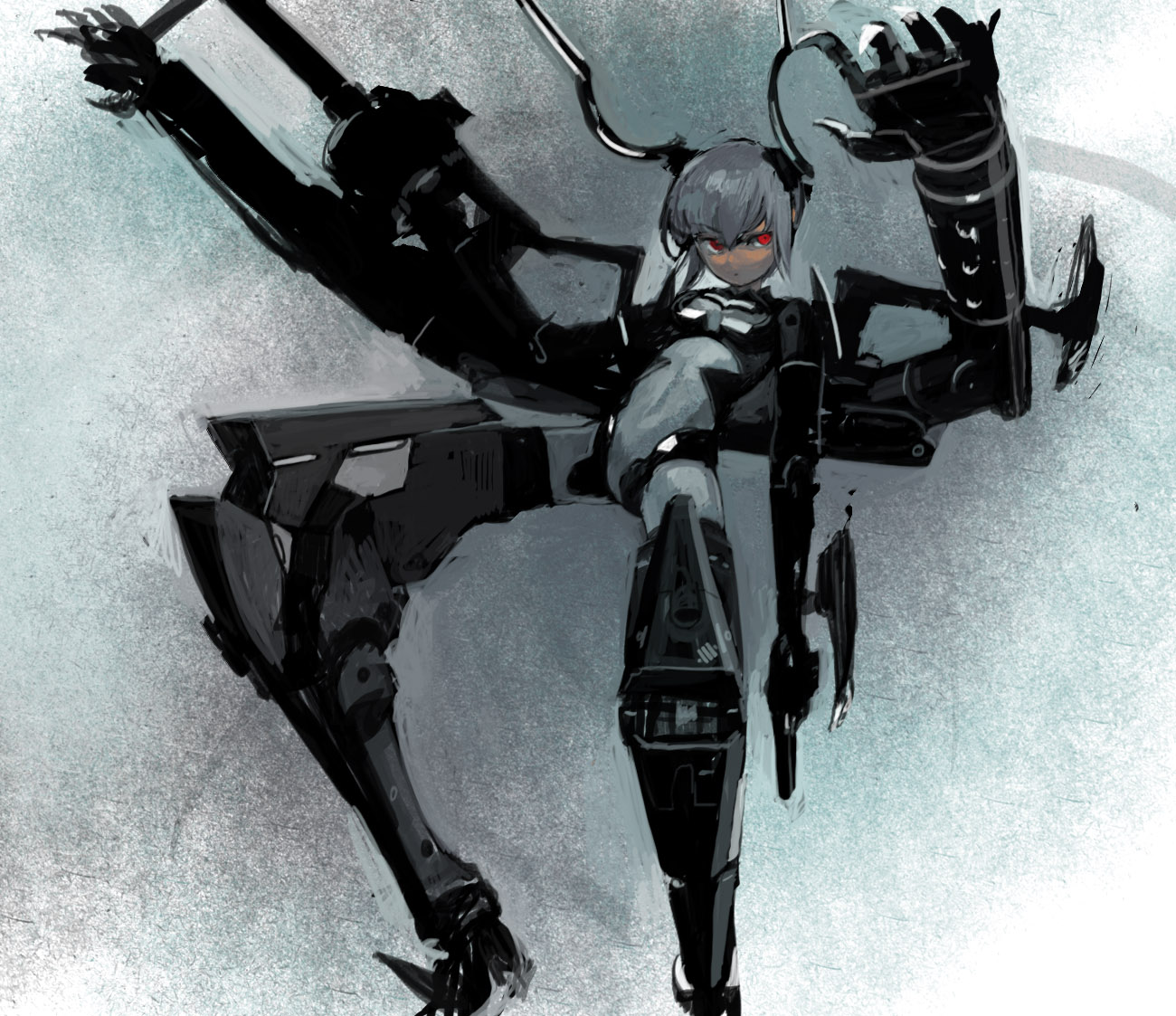 chiizu sakiika, chiku wabu, strarf, busou shinki, mechanical, bad id, bad pixiv id, 10s, grey hair, mecha musume, red eyes