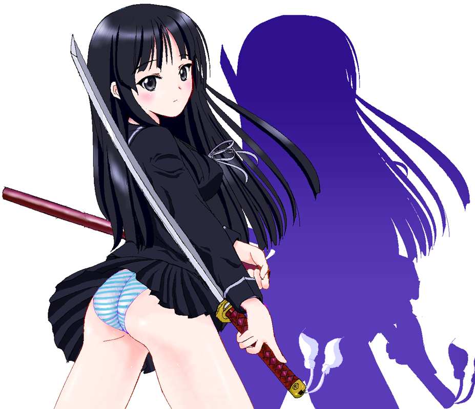 isayama yomi, ga-rei, ga-rei zero, 00s, katana, panties, purple eyes, school uniform, sword, underwear, weapon