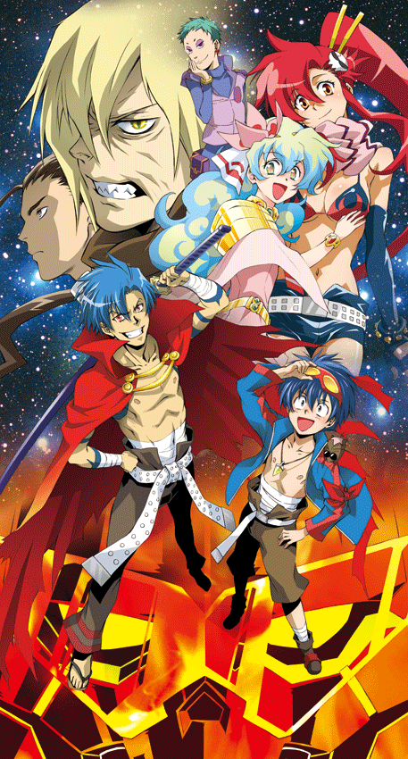 kurenai karasu, boota (ttgl), kamina (ttgl), lagann, leeron littner, nia teppelin, rossiu adai, simon (ttgl), viral (ttgl), yoko littner, tengen toppa gurren lagann, 00s, 2girls, aqua eyes, aqua hair, bangle, bare shoulders, belt, bikini, bikini top only, blush, bracelet, breasts, cleavage, cross-shaped pupils, curly hair, detached sleeves, dress, everyone, fingerless gloves, flower, gloves, hair flower, hair ornament, hairclip, hairpin, happy, jewelry, long hair, mecha, midriff, multicolored hair, multiple girls, navel, open mouth, orange eyes, panties, pink dress, pink thighhighs, ponytail, red hair, robot, scarf, shorts, sidelocks, skull, skull hair ornament, smile, swimsuit, symbol-shaped pupils, thighhighs, topless male, underwear, very long hair