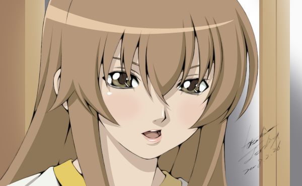 yagitori, minami chiaki, minami-ke, 00s, blush, brown eyes, brown hair, lipstick, makeup, solo