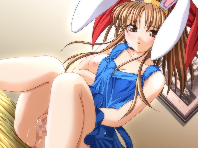 tagme, animal ears, apron, censored, masturbation, no bra, no panties, rabbit ears, ribbon