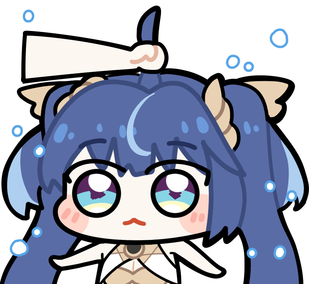 twomoon, iuno (wuthering waves), wuthering waves, commentary, english commentary, 1girl, 1other, :<, ahoge, ahoge grab, blue eyes, blue hair, breasts, cleavage, closed mouth, gold bra, long hair, medium breasts, multicolored hair, simple background, streaked hair, twintails, upper body, white background