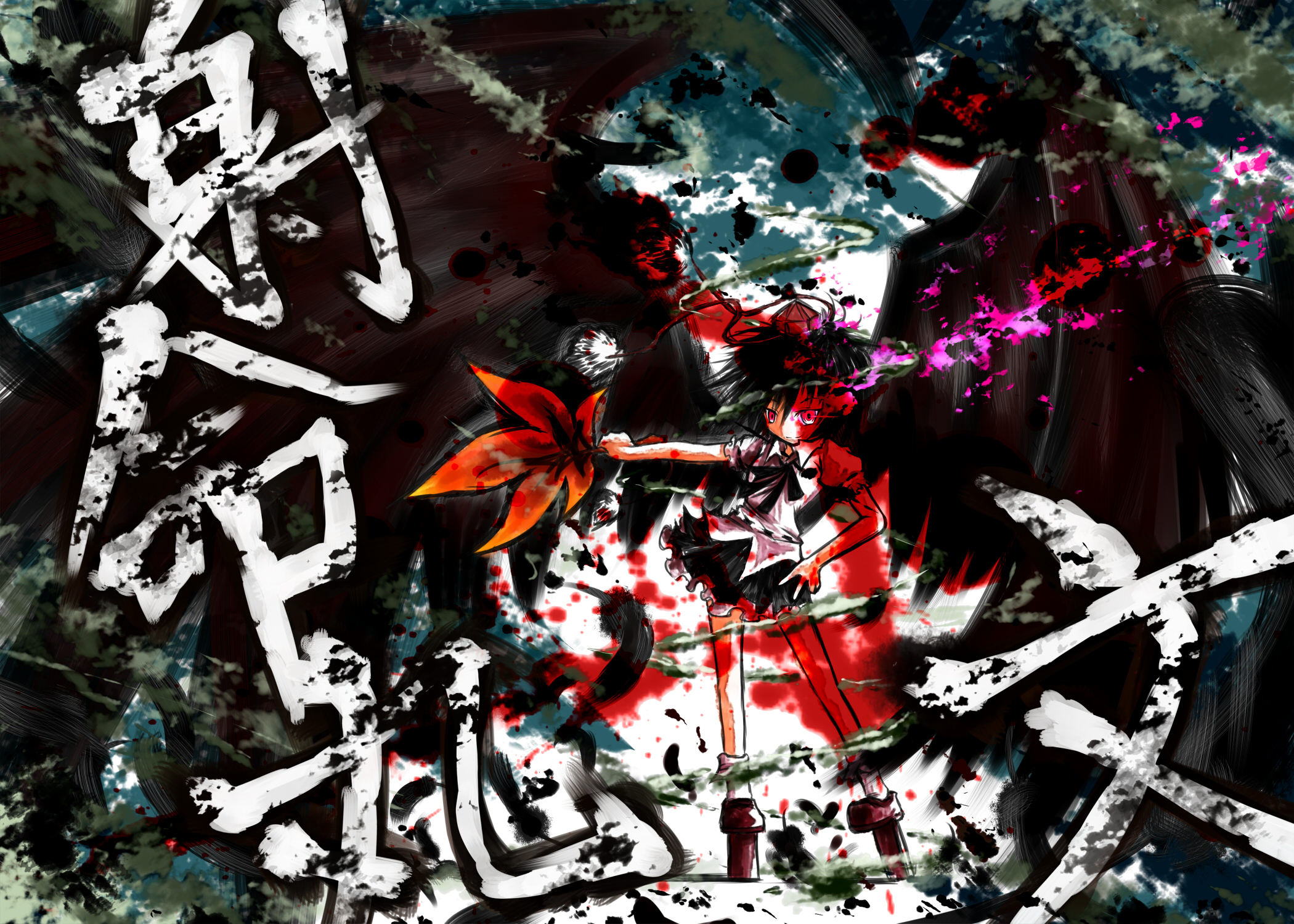 ayakashi (monkeypanch), shameimaru aya, touhou, bad id, bad pixiv id, highres, 1girl, black hair, black wings, female focus, geta, hand fan, hat, looking at viewer, red eyes, short hair, skirt, solo, tengu-geta, tokin hat, wings