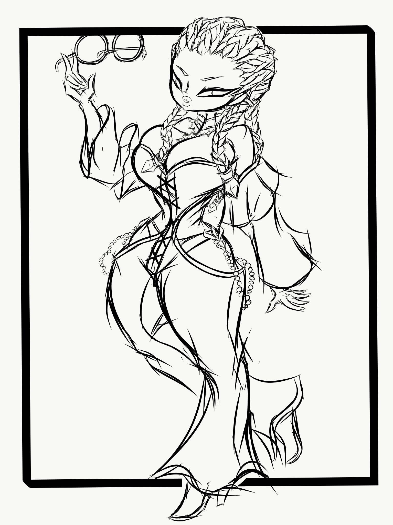 dolores (kof), the king of fighters, highres, 1girl, braid, breasts, dress, female focus, glasses, huge breasts, large breasts, long hair, round eyewear, standing, thedrown1, thick lips, white hair