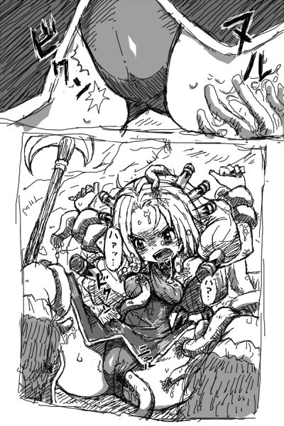 legend of mana, seiken densetsu, tagme, 1girl, comic, greyscale, monochrome, rape, tentacles