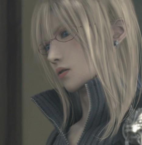 cloud strife, final fantasy, final fantasy vii, final fantasy vii advent children, gender request, lowres, third-party edit, 00s, 1990s (style), 1boy, cloud, earrings, genderswap, glasses, green eyes, jewelry, lipstick, long hair, makeup, male focus, retro artstyle, solo, trap