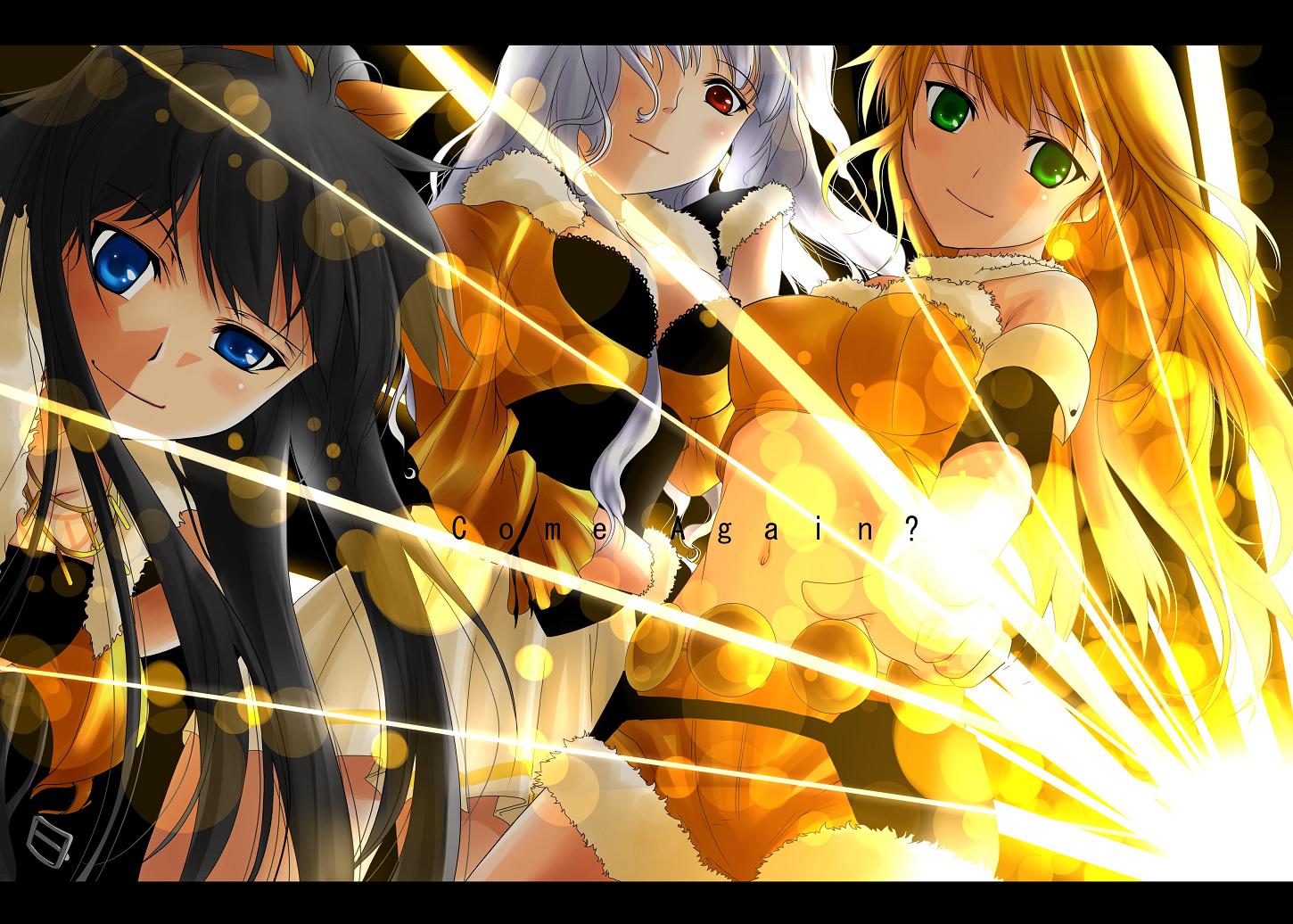 961 production, ganaha hibiki, hoshii miki, shijou takane, idolmaster, idolmaster (classic), idolmaster sp, 00s, 3girls, lens flare, multiple girls