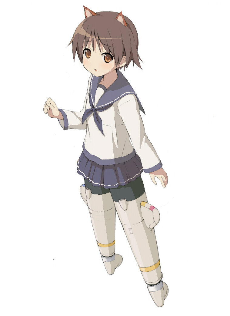 miyafuji yoshika, strike witches, world witches series, 00s, 1girl, animal ears, brown eyes, brown hair, female focus, school uniform, serafuku, short hair, skirt, solo, striker unit