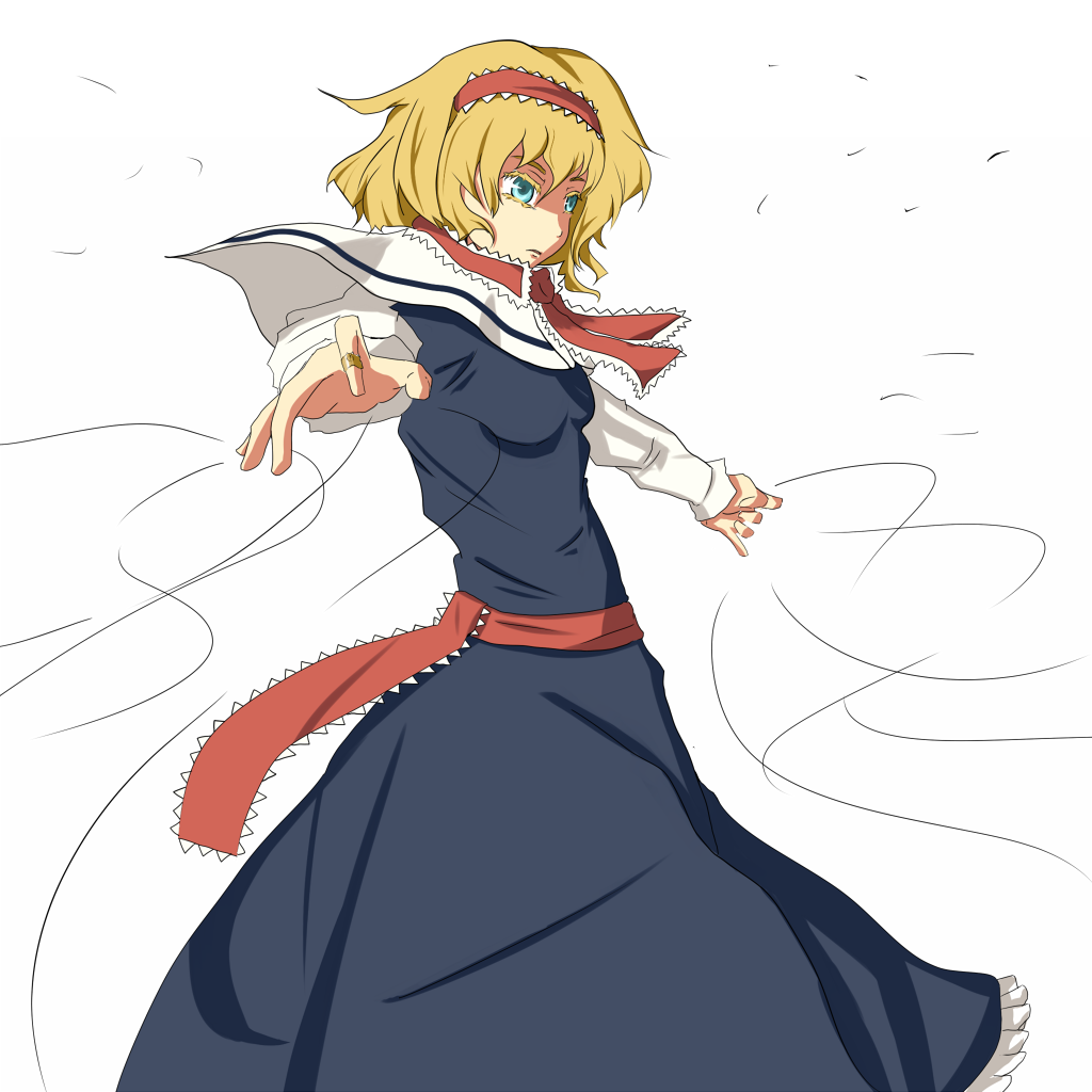 ootsuka akito, alice margatroid, touhou, 1girl, blonde hair, blue eyes, dress, female focus, hairband, short hair, solo