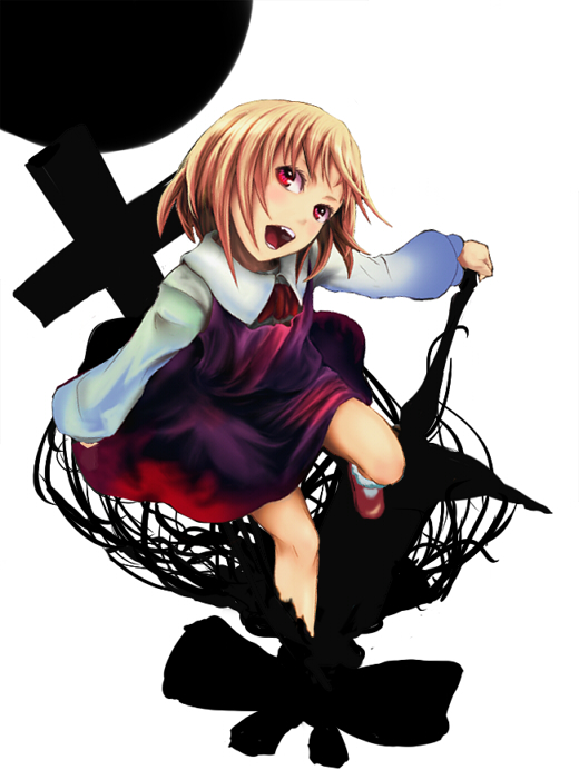 kouzilow, ex-rumia, rumia, embodiment of scarlet devil, touhou, 1girl, blonde hair, darkness, female focus, red eyes, short hair, solo, white background