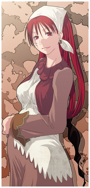 mr.romance, merchant, merchant (ragnarok online), ragnarok online, long hair, pregnant, red eyes, red hair, smile, solo, tattoo